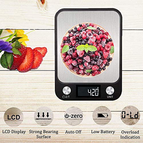 XINYU Báscula Digitales de Precisión,15kg 8.9 * 6.5 Inch Balanzas de Portátiles,Báscula de Joyería,con Pantalla LCD y 7 Unidades,Plataforma de Acero Inoxidable, Tara, para Cocinar, Café -15kg x 1g