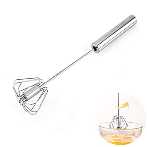 XPuing - Batidor de huevos semiautomático de acero inoxidable, color plateado, tamaño mediano, grande, prensado a mano, para cocina, hornear, restaurante, cocina y panadería L(33.5*6.5cm) plata