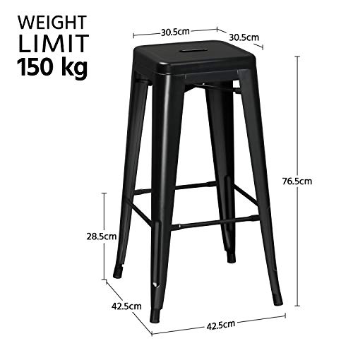 Yaheetech Set de 2 Taburetes de Bar Taburete Industrial Silla Métalalica para Bar Restaurante Cocina Altura 76,5 cm