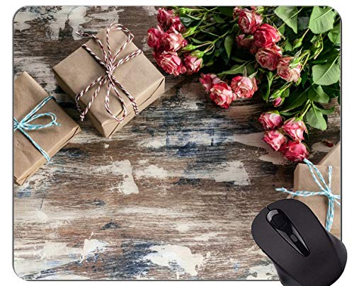 Yanteng Alfombrilla de ratón para Juegos, Rosa, Regalo, Flor, Naturaleza Muerta - Bordes cosidos