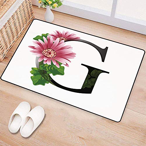 Yaoni Alfombrilla Antideslizante para el baño. Alfrombrillas, Letra G, Letra del Alfabeto con Flor de Gerbera floreciente y Fuente DEC,Alfombra Baño/Habitación Microfibra Antideslizante, 40x60 cm