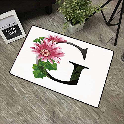 Yaoni Alfombrilla Antideslizante para el baño. Alfrombrillas, Letra G, Letra del Alfabeto con Flor de Gerbera floreciente y Fuente DEC,Alfombra Baño/Habitación Microfibra Antideslizante, 40x60 cm