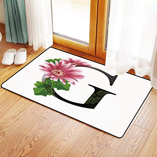 Yaoni Alfombrilla Antideslizante para el baño. Alfrombrillas, Letra G, Letra del Alfabeto con Flor de Gerbera floreciente y Fuente DEC,Alfombra Baño/Habitación Microfibra Antideslizante, 40x60 cm