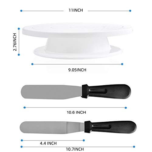 YCbingo - Tocadiscos giratorios de 11 pulgadas con 2 espátulas para glaseado y glaseado, soporte giratorio para tartas, color blanco para decoración de pasteles (6 unidades)