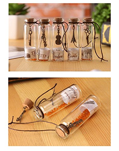YFZYT - Botellas de deseos vintage con corcho, pequeña botella de cristal de corcho con colgante de metal, botella de goteo, botella con mensaje para decoración de regalo, vidrio, 12 Pcs, 12 unidades