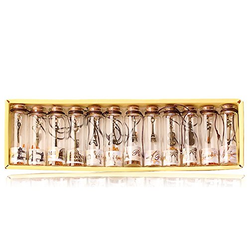 YFZYT - Botellas de deseos vintage con corcho, pequeña botella de cristal de corcho con colgante de metal, botella de goteo, botella con mensaje para decoración de regalo, vidrio, 12 Pcs, 12 unidades