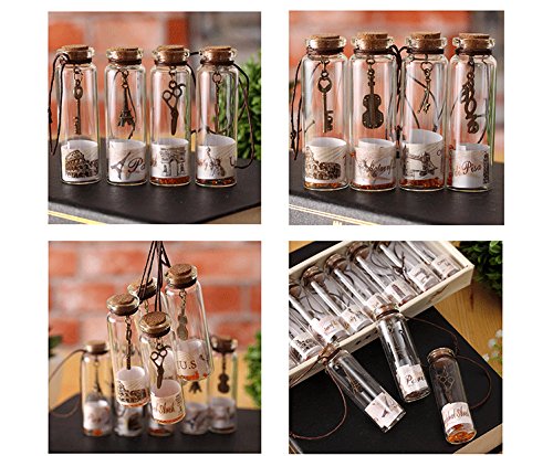 YFZYT - Botellas de deseos vintage con corcho, pequeña botella de cristal de corcho con colgante de metal, botella de goteo, botella con mensaje para decoración de regalo, vidrio, 12 Pcs, 12 unidades