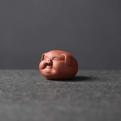 yishouhengcheng Afortunadamente destacado Craft 1 Piece Té Arcilla Cerdo Mascota Adorno de Mesa de té púrpura Hermosa Yixing Pequeños Animales Tetera decoración de la Fortuna,Negro