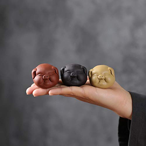 yishouhengcheng Afortunadamente destacado Craft 1 Piece Té Arcilla Cerdo Mascota Adorno de Mesa de té púrpura Hermosa Yixing Pequeños Animales Tetera decoración de la Fortuna,Negro
