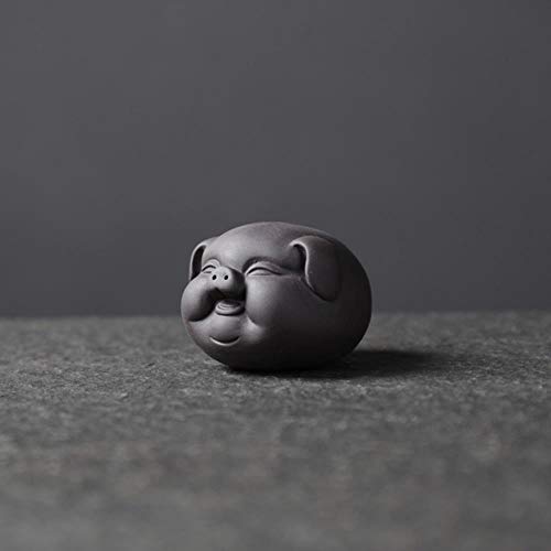 yishouhengcheng Afortunadamente destacado Craft 1 Piece Té Arcilla Cerdo Mascota Adorno de Mesa de té púrpura Hermosa Yixing Pequeños Animales Tetera decoración de la Fortuna,Negro