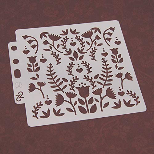 Yiwann Plantillas de bricolaje, diseño de flores de pájaro para pintar álbumes de recortes, tarjetas, pintura de aerógrafo, álbumes de recortes, manualidades, regalo reutilizable 86