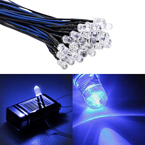 YIXISI 100pcs Ultra Brillante 12V Luces LED de Diodo Pre Cableado, LED precableado Redonda Bulbo lámpara para DIY Coche Barco Juguetes Partes (Azul)