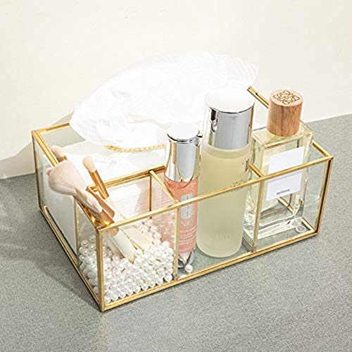 Yiyu Maquillaje Organizador de Belleza Organizador Bandeja de Oro portaescobillas joyería, cosmética Vidrio, Bandeja Decorativa Clara x (Color : Gold)