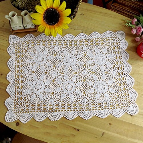 Yizunu - Mantel rectangular de algodón, 40 x 60 cm, diseño vintage de ganchillo, color blanco