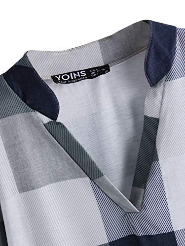 YOINS Blusa Mujer Manga Larga Camiseta Cuello V Camisa Elegante Túnica Casual SueltoTops Otoño Invierno Gris M