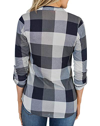 YOINS Blusa Mujer Manga Larga Camiseta Cuello V Camisa Elegante Túnica Casual SueltoTops Otoño Invierno Gris M