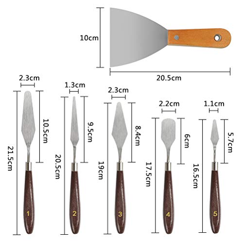 YOTINO 6Pcs Espátula de Cuchillo de Pintura Paleta de Acero Inoxidable, Cuchillos para Artista Pintura al óleo También Utilizar para Herramienta de Eliminación Impresora 3D