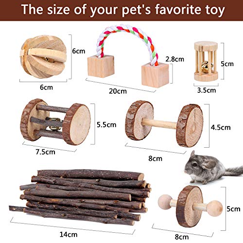 YouthUnion Juguete para Hámster Cotorra, 7pcs Juegos para Moler Dientes Jueguete de Rollo para Mascotas Pequeñas Roedores Conejo Cavia Porcellus Pájaros de Material Madera Manzana
