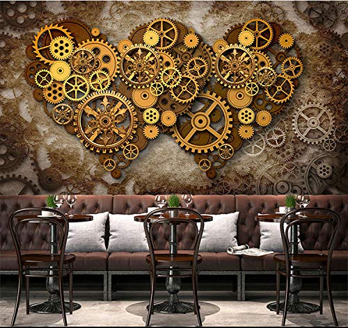 YSJHPC Fotos Papel pintado Mural Maquinaria de engranajes retro Moderno Autoadhesivo Cartel Fotos Arte Pared de fondo Pintura decorativa A casa Decoración Dormitorio Zona de Mural Pa(W) 300x (H) 210CM