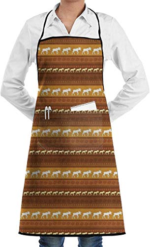 Yuanmeiju Moose Brown Lines Cooking Kitchen Bib Delantal with Pockets Delantals For Women Men Baking Gardening