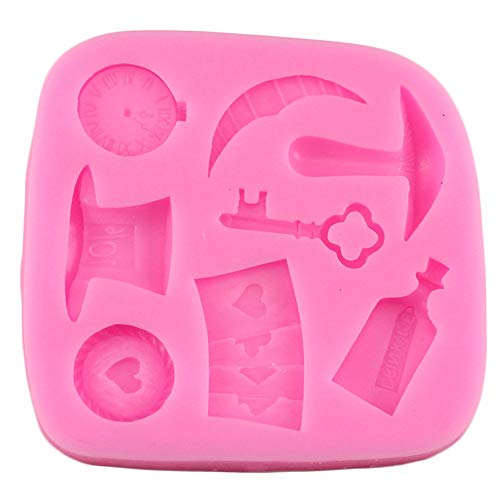 YUIOP Alice Wonderland 3D Poker Fondant Herramientas de decoración de Pasteles Border Border Moldes de Silicona Cupcake Chocolate Gumpaste   Candy Clay Moulds