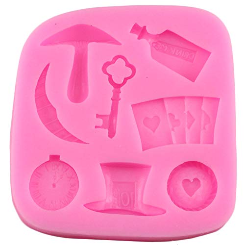 YUIOP Alice Wonderland 3D Poker Fondant Herramientas de decoración de Pasteles Border Border Moldes de Silicona Cupcake Chocolate Gumpaste   Candy Clay Moulds