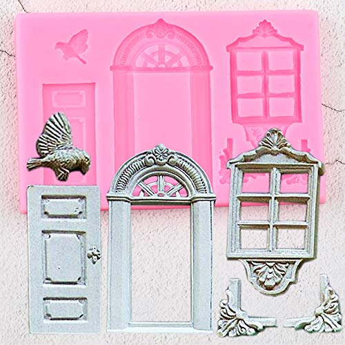 YUIOP DIY Herramientas de decoración de Pasteles de Boda Ventana Puerta Borde moldes de Silicona pájaros Cupcake Topper Fondant Candy Chocolate gumpaste moldes