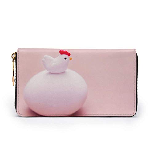 YUXB Bolso de moda Cartera con cremallera Pequeño juguete Cáscara de huevo de pollo en rosa Teléfono Cartera de embrague Cartera de noche Bloqueo Cartera de cuero Organizador de múltiples tarjetas
