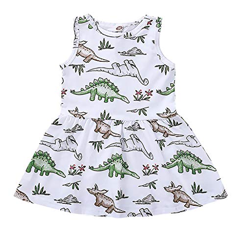 YWLINK Vestido NiñA Verano Sin Mangas del Chaleco Dinosaurio De Dibujos Animados Vestido Mezcla De Algodon Ocio CóModo Lindo Vestido De Fiesta De Playa Regalo De CumpleañOs(Verde,12-18 meses/90)