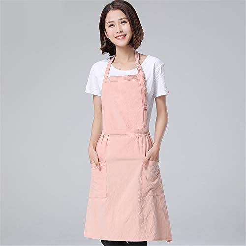 YXDZ Delantal De Algodón De Lavado Simple Japonés De Color Sólido Delantal De Jardinería Delantal De Cocina Impermeable Delantal De Cocina Antiincrustante Casero Anti-Sucio Rosa A