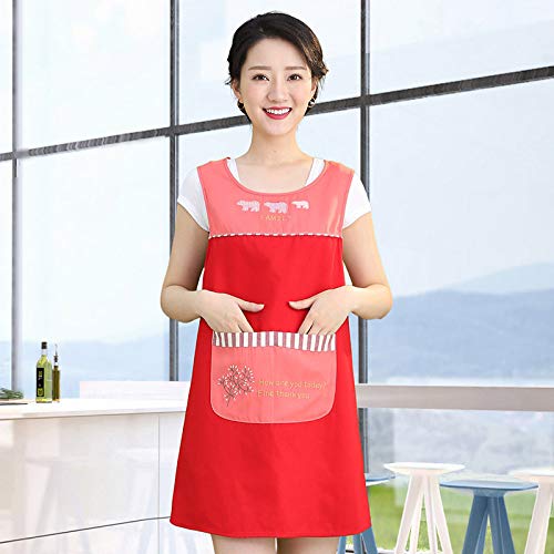 YXDZ Delantal Estilo Chaleco Modelos De Mujeres Adultas Impermeables Y A Prueba De Aceite Princesa Cocina Cocina Casera Hornear Barbacoa Bata Todo Incluido Babero Rojo
