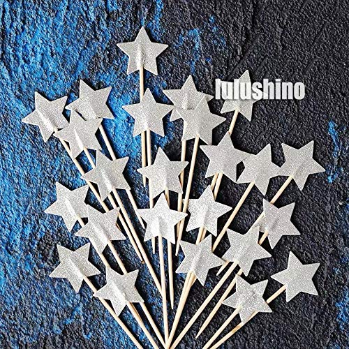 ZARRS Estrellas para Decoración,50 Pack Decoración para Pasteles Decorativos para Tartas Cupcake Toppers para Bodas Cumpleaños Partes Plata 9.2CM
