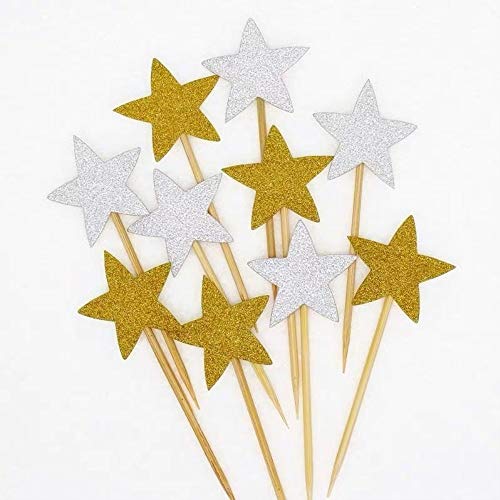 ZARRS Estrellas para Decoración,50 Pack Decoración para Pasteles Decorativos para Tartas Cupcake Toppers para Bodas Cumpleaños Partes Plata 9.2CM