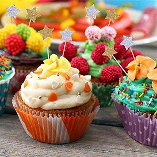 ZARRS Estrellas para Decoración,50 Pack Decoración para Pasteles Decorativos para Tartas Cupcake Toppers para Bodas Cumpleaños Partes Plata 9.2CM