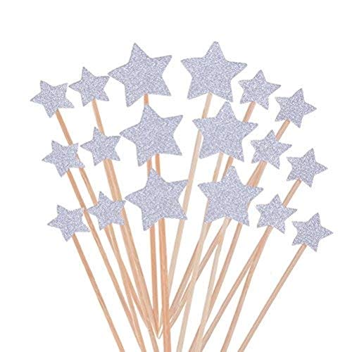 ZARRS Estrellas para Decoración,50 Pack Decoración para Pasteles Decorativos para Tartas Cupcake Toppers para Bodas Cumpleaños Partes Plata 9.2CM