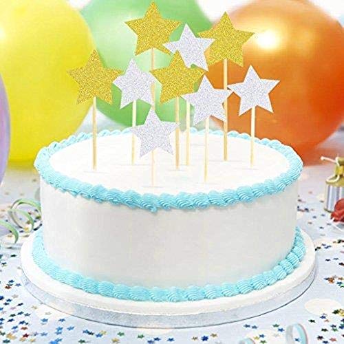ZARRS Estrellas para Decoración,50 Pack Decoración para Pasteles Decorativos para Tartas Cupcake Toppers para Bodas Cumpleaños Partes Plata 9.2CM