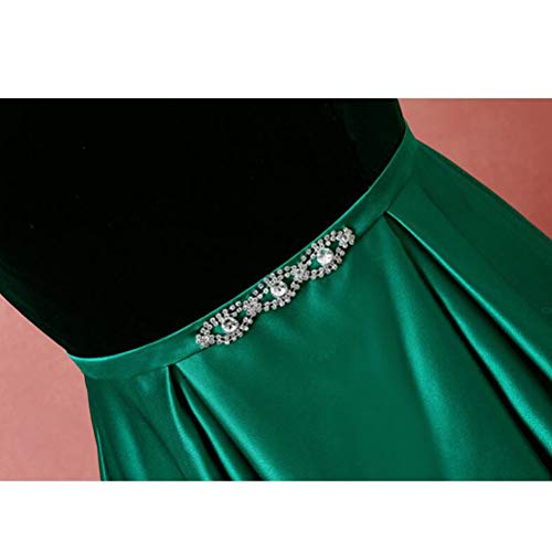 ZCRFYY Una línea Formal Elegante Vestido de Noche del Hombro de Manga Corta de Longitud de satén de Terciopelo con Cristales 2020,Verde,eu48