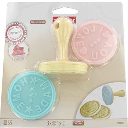 Zenker 44812 Sello Galletas, 3 Piezas, Silicona, Beige, Rosa, Azul, 17 x 16 x 6 cm