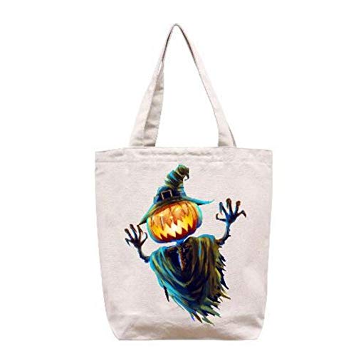 zhangfuhe Dibujos Animados Fiestas de Halloween Diseño de Calabaza Bolso de Compras de comestibles Reutilizable Cierre de Cremallera Bolso de Mano Beige Plegable