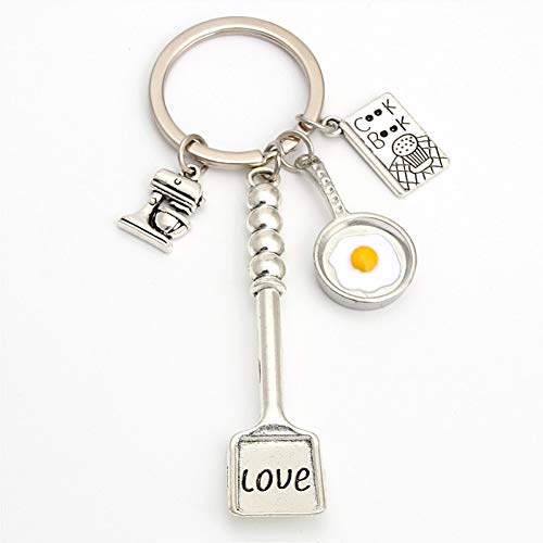 ZHENGCHENG 1 Unidad de Utensilios de Cocina para freír Huevos para Hornear llaveros Pala de Amor Llavero de Libro de Cocina pastelería Chef Foodie Regalo