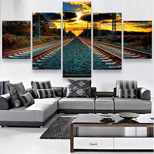 ZhuHZ 5 Piezas de Lienzo Moderno Impreso Sala de Estar póster Arte de la Pared decoración Pintura Imagen de la vía del Tren decoración del hogar