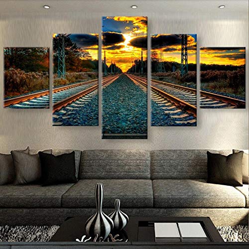 ZhuHZ 5 Piezas de Lienzo Moderno Impreso Sala de Estar póster Arte de la Pared decoración Pintura Imagen de la vía del Tren decoración del hogar