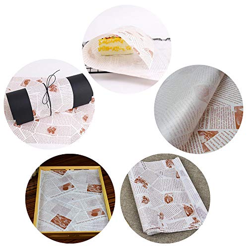 Ziyero 100 Hojas Papel Encerado Para Alimentos Papel de Cera Antiadherente Forro de Papel a Prueba de Grasa Adecuado Para Familia, bar, Cumpleaños, Fiesta, Boda, Decoración de Mesa, etc
