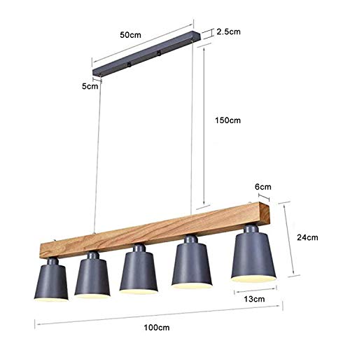 ZMH Lámpara Colgante Comedor Iluminación Interior Araña de Techo de Metal y Madera Altura Ajustable y Diseño, con 5 bombillas (incluidas) Blanco Cálido para Comedor/Salón/Cafetería