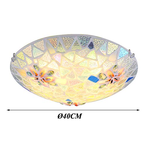 ZMLG Lámpara de Techo Dormitorio, Tiffany Redonda Pastoral Rústico Luz de Techo Moderno Simple Plafón LED Cocina para Sala de Estar Comedor Restaurante Iluminación,Ø40cm