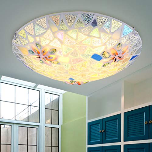 ZMLG Lámpara de Techo Dormitorio, Tiffany Redonda Pastoral Rústico Luz de Techo Moderno Simple Plafón LED Cocina para Sala de Estar Comedor Restaurante Iluminación,Ø40cm