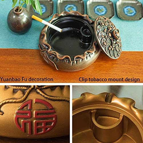 ZNZN Cenicero Cenicero Redondo con Tapa, Que Puede ser colocado en el diámetro habitación Sala de Estar o té Oficina del cenicero de Resina es de 6,4 Pulgadas Cenicero de Cigarrillos (Color : Bronze)