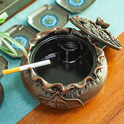 ZNZN Cenicero Cenicero Redondo con Tapa, Que Puede ser colocado en el diámetro habitación Sala de Estar o té Oficina del cenicero de Resina es de 6,4 Pulgadas Cenicero de Cigarrillos (Color : Bronze)