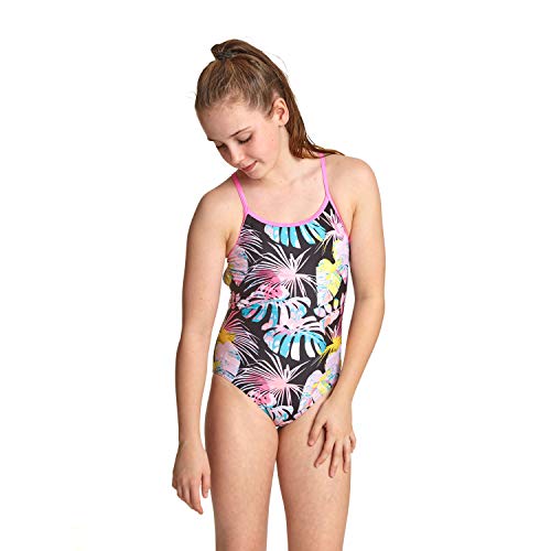 Zoggs Palms - Bañador para niña, Palmas de la Estrella de la Espalda, Niñas, Color Negro/Multi, tamaño 28 UK, 128 cm, 8 Years