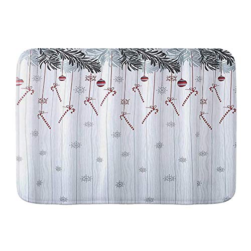 ZOMOY Alfombra Baño Antideslizante Alfombrilla Baño，Country Time Christmas Fabric Colgando bastón Caramelo en Copo Nieve Fondo Angustiado Shimmer Design，Tapete del Piso Microfibra Lavable
